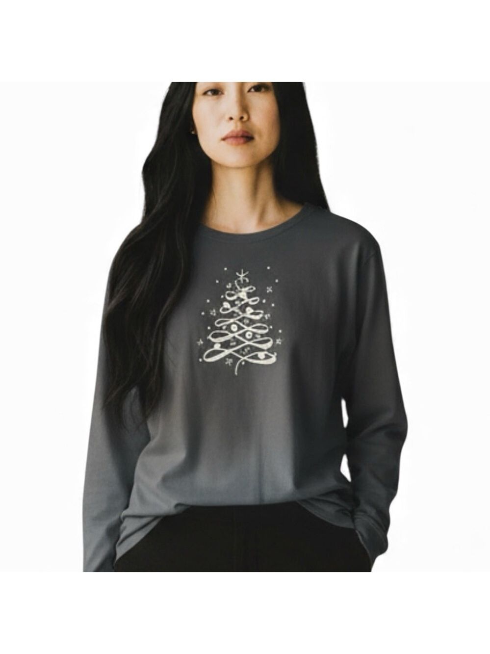 NorthStyle Gray Long Sleeve Knit Studded T Shirt Christmas Tree Holiday Top 1X